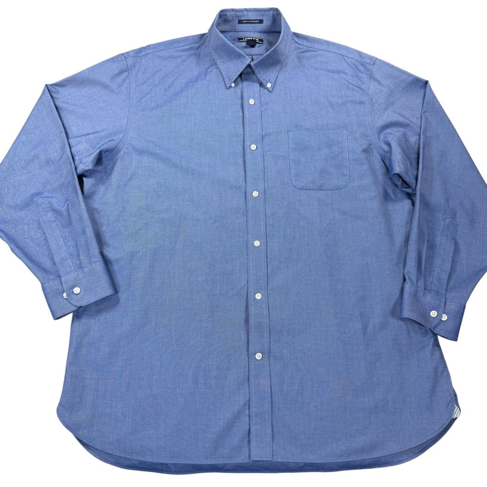Lands End Oxford Shirt Mens 17.5 Blue Excellent Supima No Iron Button Down